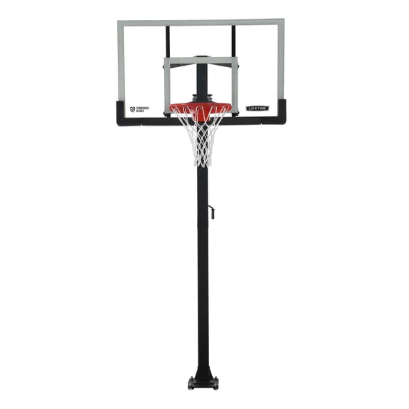 Lifetime 7.5ft. – 10ft. Adjustable Height 60” Tempered Glass Bolt-Down Basketball System (90569)