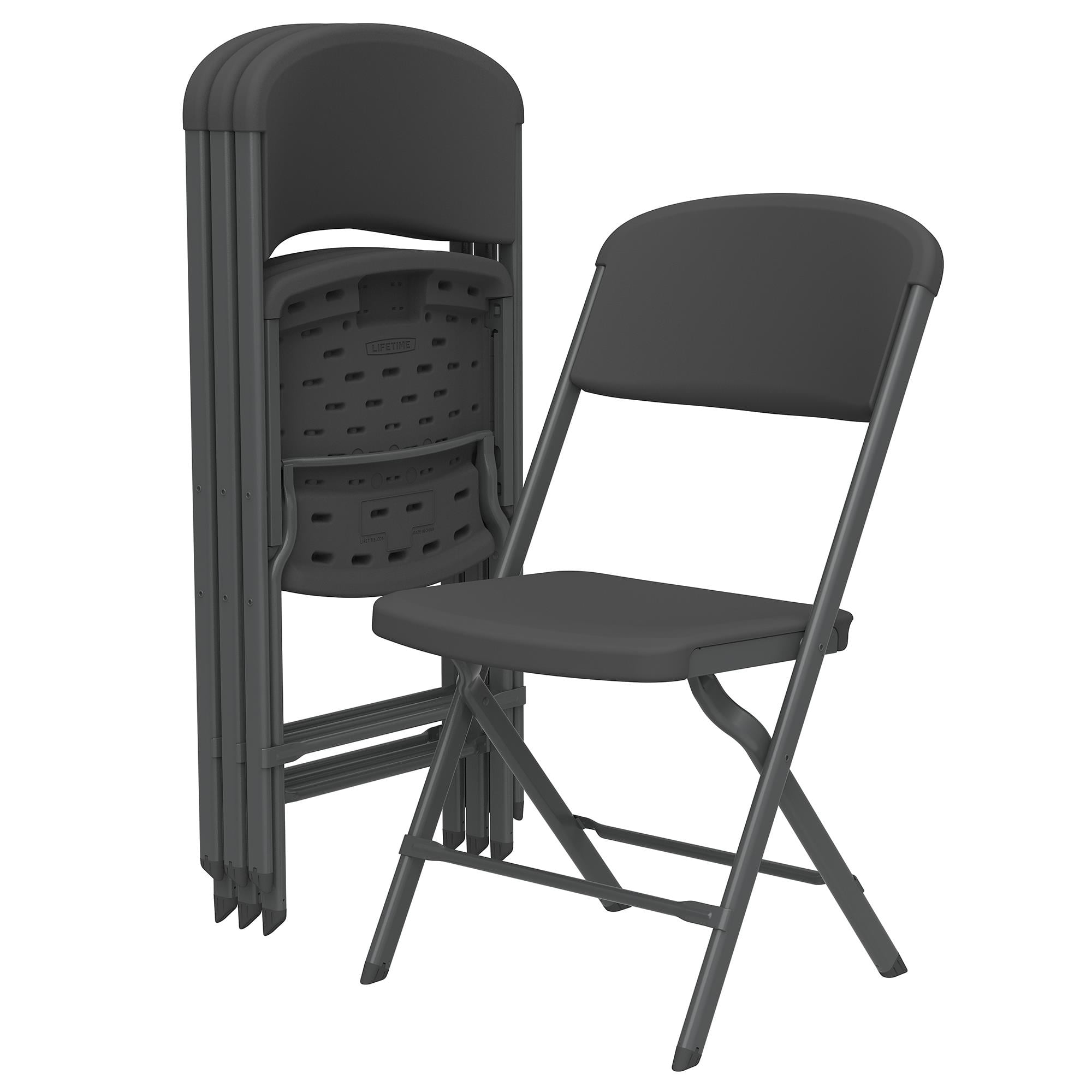 Black Steel and Polyethylene Folding Chair Set, 4-Pack