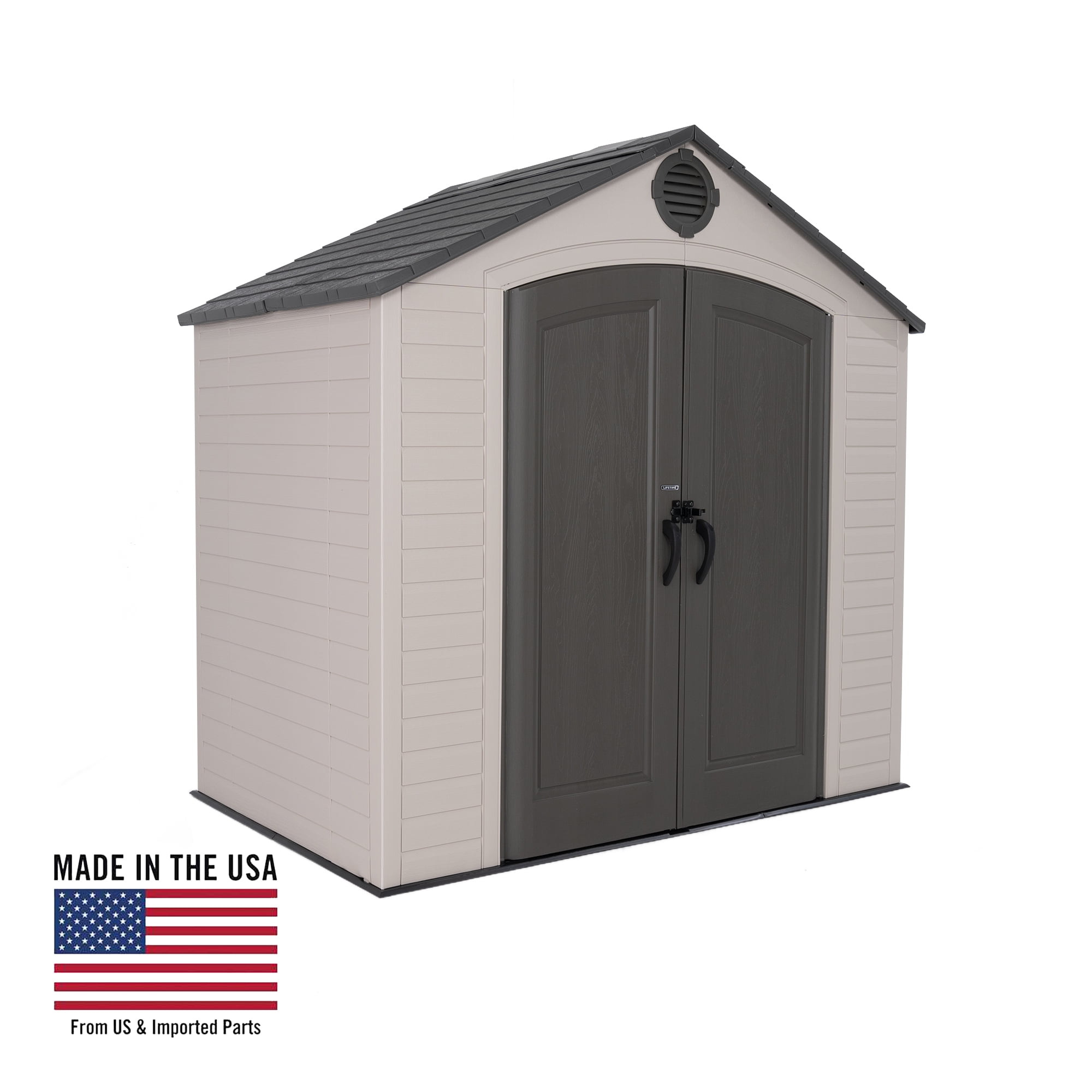 Lifetime Outdoor Garden Plastic Storage Shed, 8 ft. x 5 ft. Tan/Gray