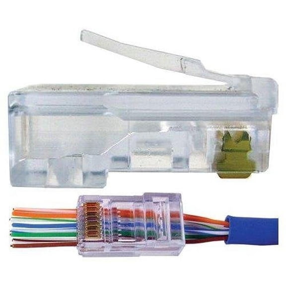Lifetime RJ45 Cat6 Cat5e Feed Pass Through Gold Connectors Crimp Ends 8P8C UTP Network Plug CAT5 CAT5E CAT6 Stranded Cable Solid Crystal Head 100 Pieces by TeleDirect 012-023/EZF-100