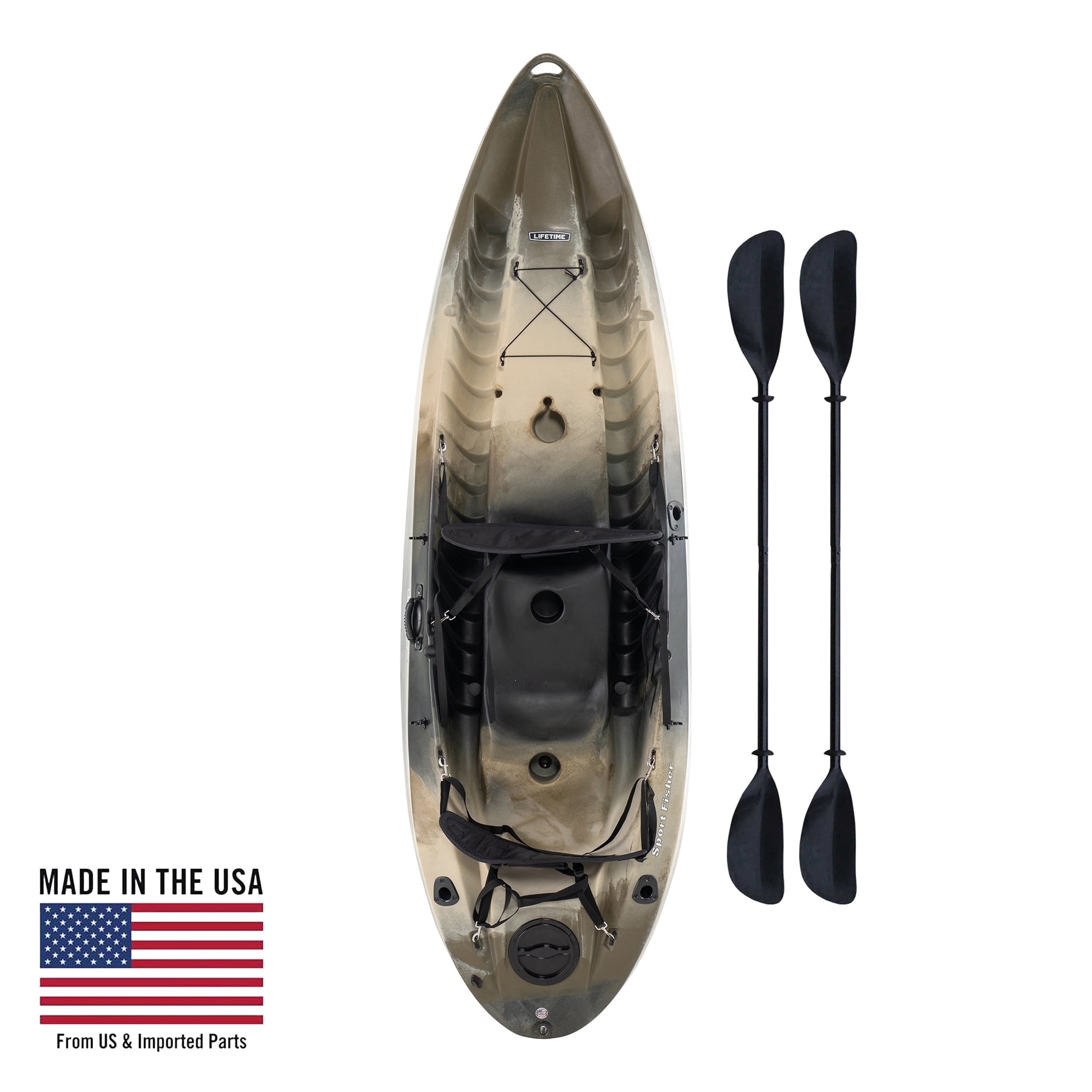 Lifetime Sport Fisher Tandem 10 ft Sit-On-Top Fishing Kayak with Paddles, Camo (90157)