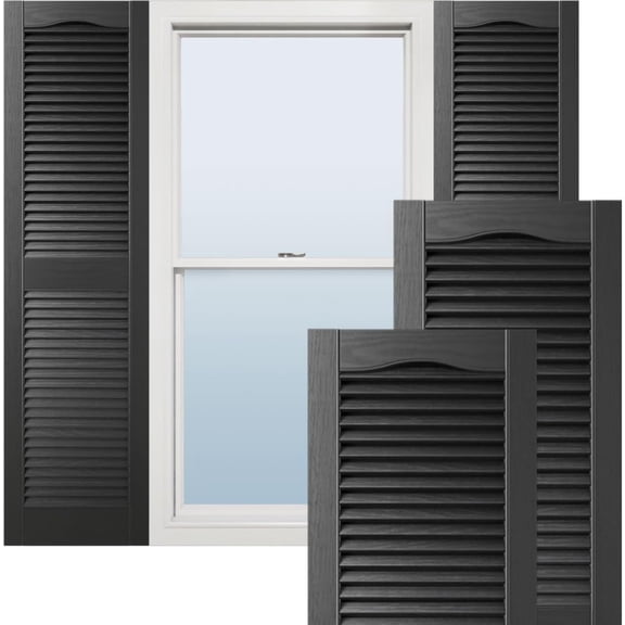 Lifetime Vinyl LL1S12X03600BL Standard Cathedral Top Center Mullion, Open Louver Vinyl Shutters, w/Installation Shutter-Lok's & Matching Screws (Per Pair), 12"W x 36"H, Black