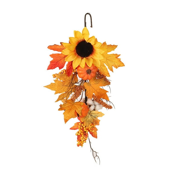 Lifeuping 19.7 Inch Artificial Fall Harvest Teardrop Swag for Front Door Thanksgiving Teardrop Wreath with Maple Leaves Berry Autumn Floral Swag for Home Wall(No Light)
