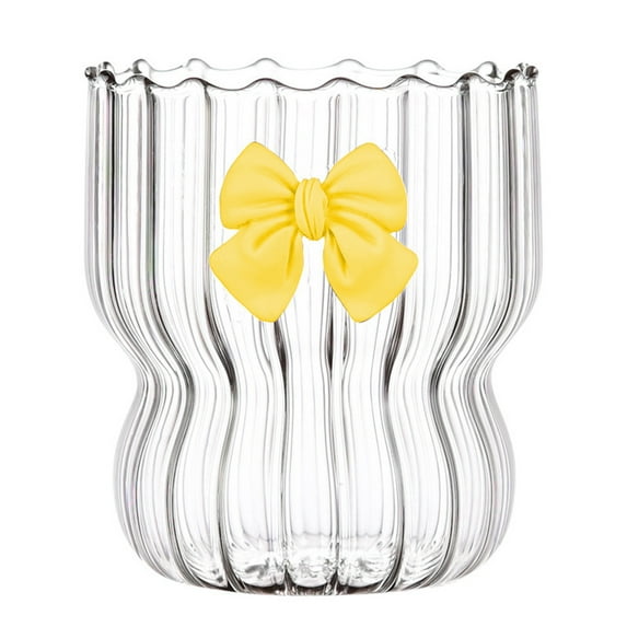 Lifeuping 300ml Ribbed Glass Cups-Vintage Ripple Drinking Glasses Glassware Wavy Drinking Glasses with Bow-knot Vintage for Coffee Cocktail Juice Water Soda Tea