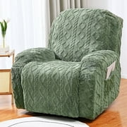 1 Seat Recliner Cover, Fleece Stretch Reclining Chair Covers for 1 Cushion Reclining Sofa, Single Seat Pocket Jacquard Recliner Couch Cover, Thickened, Very Soft