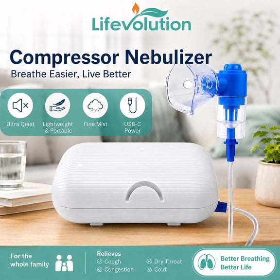 Lifevolution Portable Humidifier Ultra-Quiet Portable Compressor Inhaler for Kids and Adults Includes Masks and Mouthpiece Respiratory Relief for Home, Travel, Office