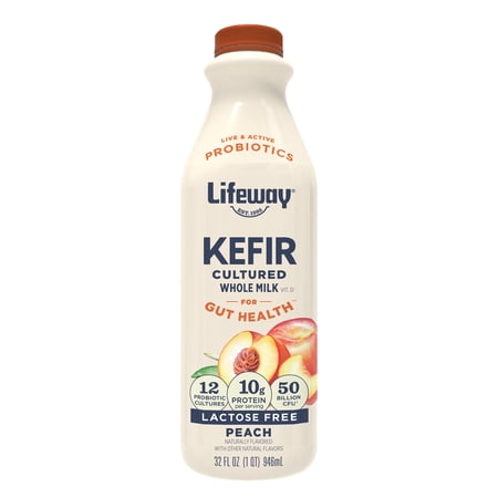 Lifeway Whole Milk Peach Kefir, 32 fl oz bottle