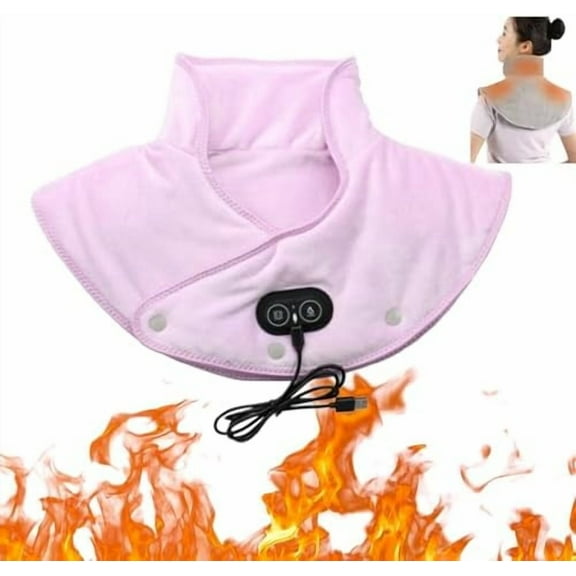 Lifeweb Thermaease Pro Heated Neck Shoulder Wrap Massager with 3 Heat & Vibration Modes, USB Portable Heating Fast Warming Auto Shut Off, Gray Pink Yellow Purple