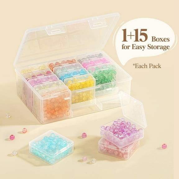 Lifewit 1 Pack(15Pcs) Small Bead Organizers and Storage, Plastic Craft Organizers and Storage with Hinged Lid, for Bracelet Jewelry Making Kits, Small Parts, Nails, Clear