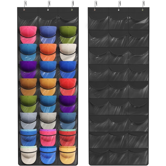 Lifewit 1 Pack Over The Door Hat Organizer for Baseball Caps, 27 Clear Deep Pockets Hat Rack Stand with 3 Hooks, Hanging Hat Storage, Cap Holder Hat Hanger for Protection and Display