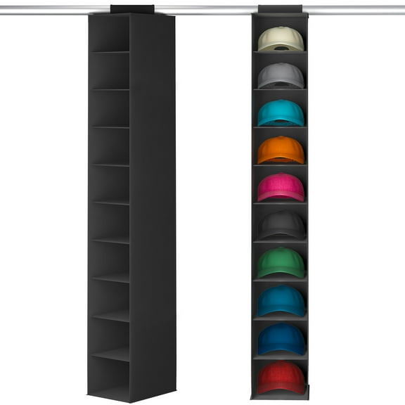 Lifewit 10 Compartments Hat Organizer for Baseball Caps, 1 Pack Hat Rack Hanging Storage organizer, Non-Woven Fabric Display Shelf Holds Up to 40 Hats, Cap Holder Hanger for Closet, Bedroom, Black