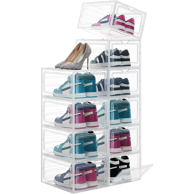 Lifewit 10 Pack Shoe Storage Box Clear Hard Plastic Shoe Organizer Bin Stackable Foldable Sneaker