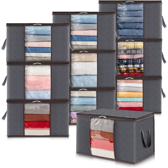 Lifewit 10 Pack Storage Bags, 90L Large Storage Bins with Lids, Closet Organizers and Storage, Grey