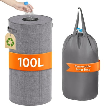 Lifewit 100L Round Recycling Bin for Kitchen Indoor Home, Large 26 Gallon Recycle Bin with Lid and Reusable Inner Bag, Tall Storage Can for Can Bottle Paper Plastice Glass Stickers, Gray
