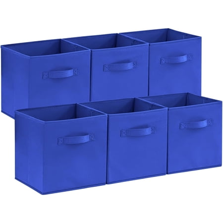 Lifewit 11 Inch Cube Storage Bins, Storage Cubes Foldable Medium Decorative Fabric Storage Baskets for Organizing Home Organizers with Handles for Shelves, Closet, Set of 6, Blue