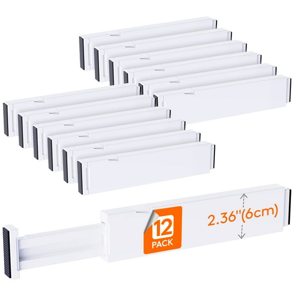 Lifewit Adjustable  Drawer Dividers, 12 Pack 2.36" High, 11"-17"Drawer Organizer for Utensils/Clothes/Makeup, Plastic Expandable Separators in Dresser/Bedroom/Bathroom/Office Storage