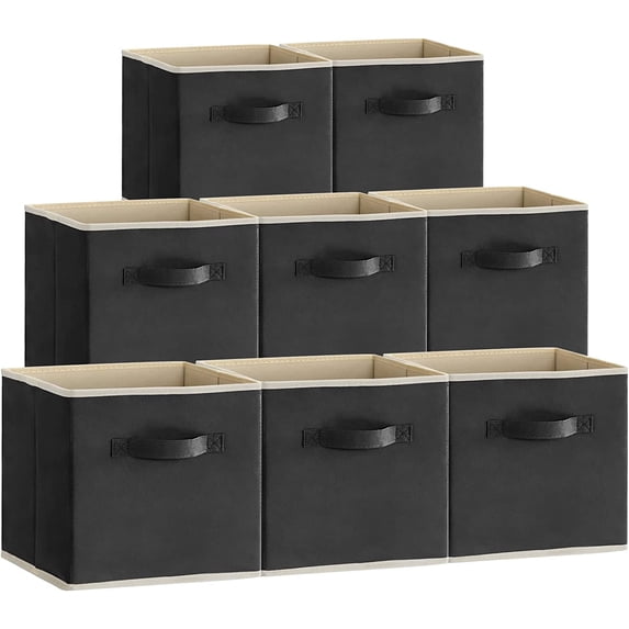 Lifewit 13 inch Cube Storage Bins, Storage Cubes Foldable Decorative Fabric Set of 8, Black