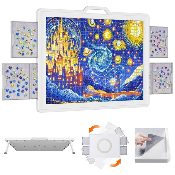 Lifewit 1500 Pieces 2-in-1 Rotating & Tilting Puzzle Board with Divided Drawers, Felt Mat, Protective Cover, Portable Jigsaw Puzzle Table with Handle, 4 Extra Felt Trays, Ideal Gift, 35" x 27", White