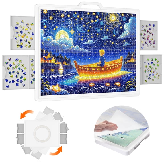 Lifewit 1500 Pieces Rotating Puzzle Board with 4 Divided Drawers and Protective Cover, Portable Jigsaw Table with Lazy Susan, Spinning Puzzle Board as Ideal Gift, 33.3" x 25.4", ABS Plastic, White
