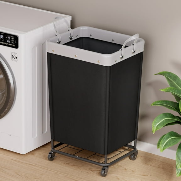 Lifewit 165L Laundry Basket with Wheels, Large Heavy Duty Commercial Rolling Laundry Hamper with Handles, Tall Steel Frame Laundry Cart for Laundry Room Bedroom Hotel Home Dorm, Black