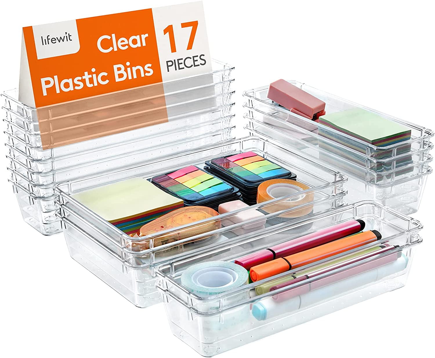 Lifewit 25 Pcs Drawer Organizer Set Clear Plastic Desk Bathroom Makeup Drawer  Organizer,Length 9 inches, width 6 inches 