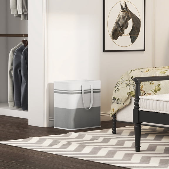 Lifewit 2 Pack 60L Large Freestanding Laundry Hamper, Collapsible Laundry Basket with Easy Carry Handles, Waterproof Tall Clothes Hamper for Laundry Dorm Bedroom Bathroom, Grey-White