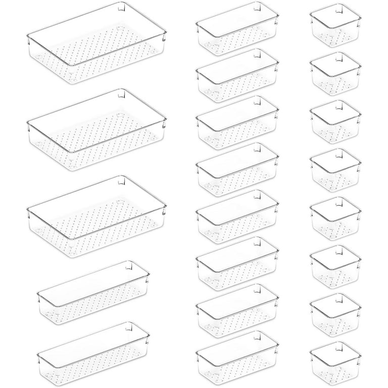 Drawer Organizer Set Clear Plastic Desk Dividers Trays Storage