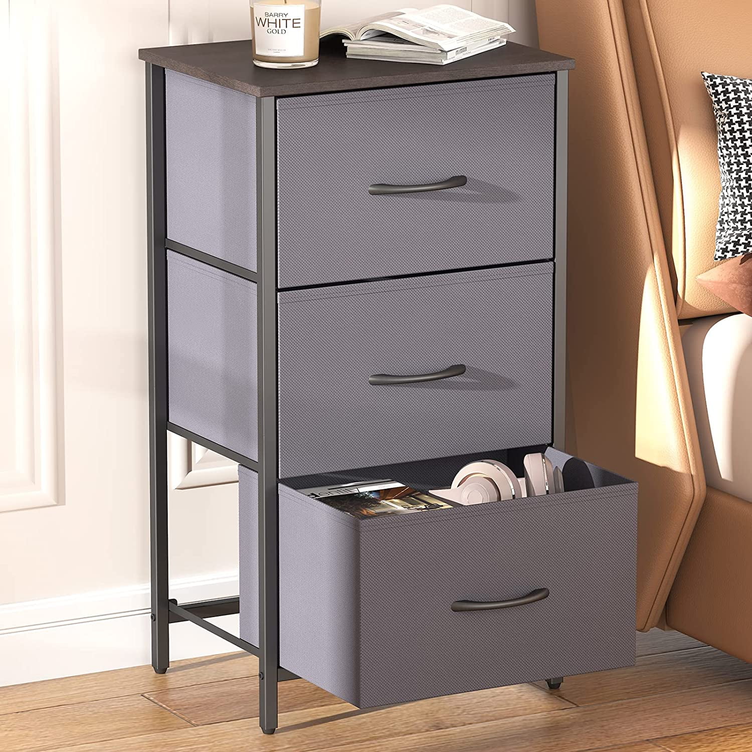 Grey fabric sale nightstand