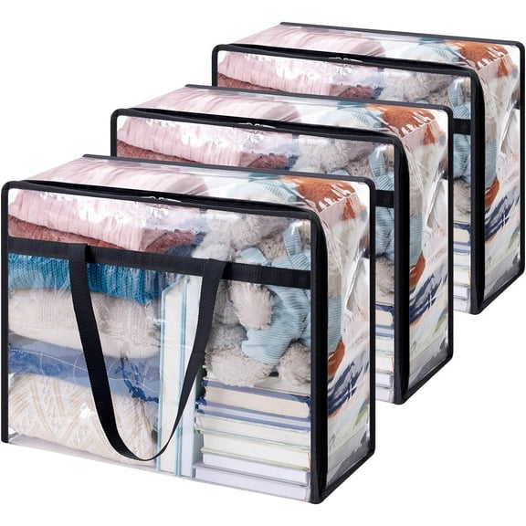Lifewit 3 Pack Clear Clothes Storage Bags, 40L Plastic Blanket Storage Bags, Vinyl Foldable Moving Bags with Zipper, Closet Organizers and Storage Containers for Bedding, Duvet, Comforter