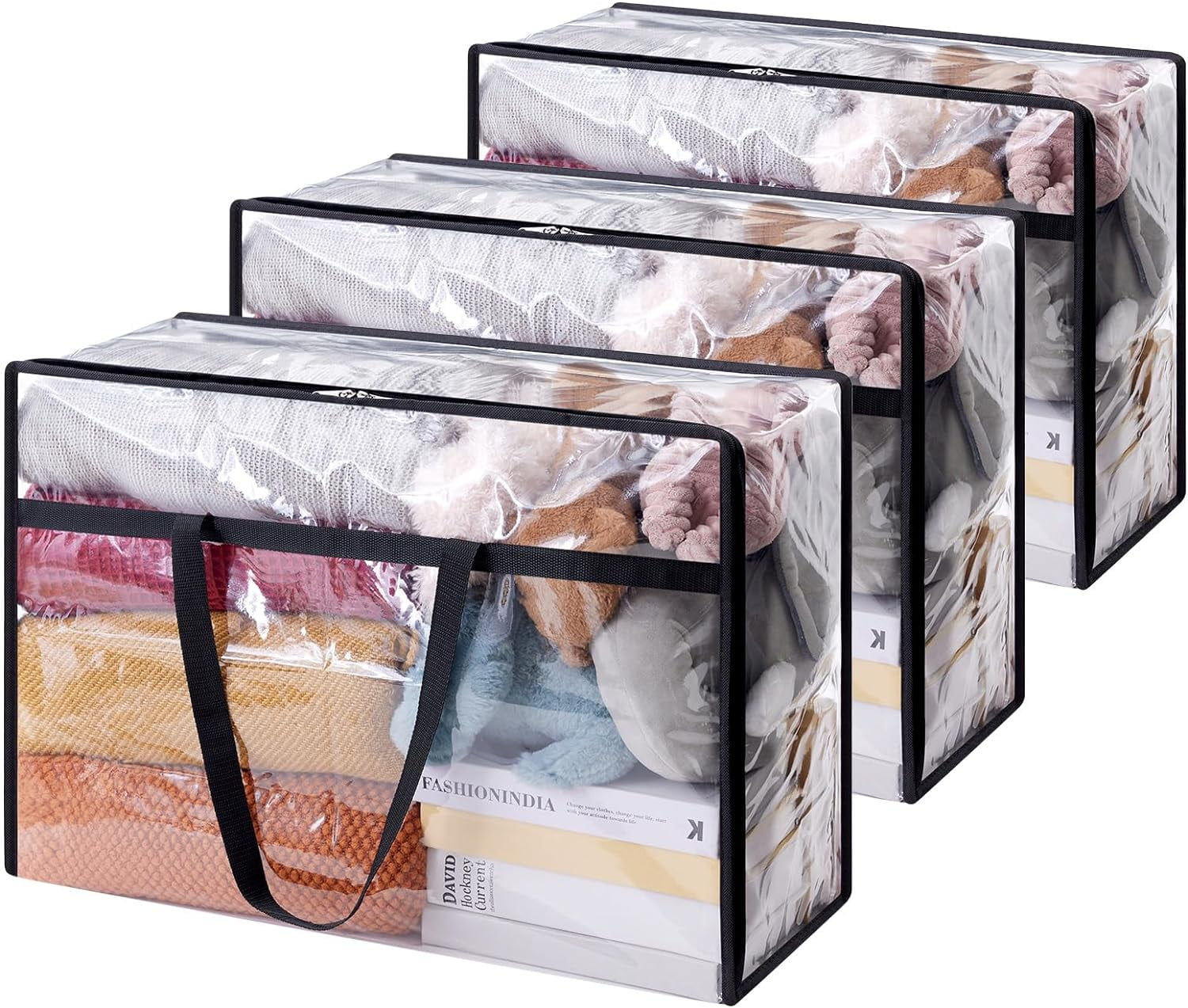 Lifewit 3 Pack Clear Clothes Storage Bags, 60L Plastic Blanket Storage ...