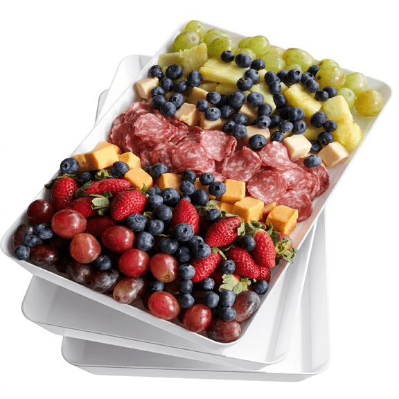 Lifewit 3 Pack Plastic Serving Trays for Party, 15" x 10" Plastic Serving Platters for Party, Serving Trays Platters, White