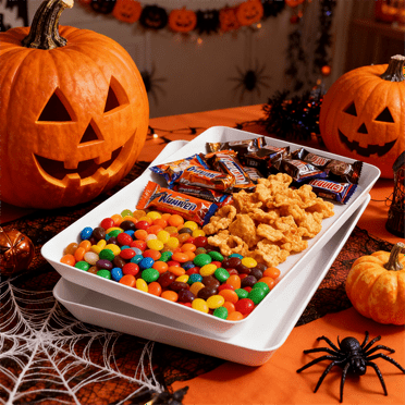Lifewit Plastic Serving Tray for Party, 3 Pcs White Serving Platter, Large Food Tray for Snack, Fruit, Barbaque, Cookies