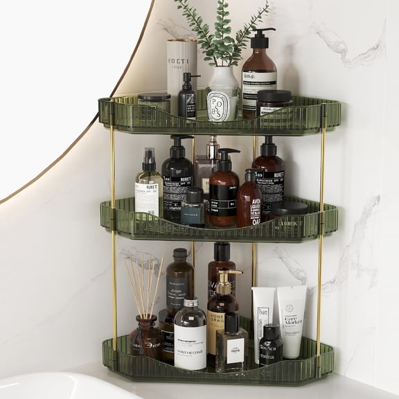 Lifewit 3-Tier Bathroom Counter Organizer Corner, Plastic Makeup Skincare Storage Organizer Countertop, Perfume Tray and Cosmetic Shelf in Bedroom, Dresser, Kitchen (Green)