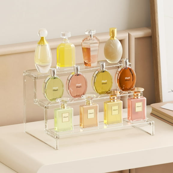 Lifewit 3 Tier Clear Display Riser Stand, 12 Inch Plastic Step Display Shelves, Tool-free Assembly, Organizer for Perfume, Figure, Cupcake, Dessert, Desktop Display Stand for Decor