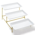 thumbnail image 1 of Lifewit 3 Tier Plastic Serving Tray for Party Supplies, 12" x 6.5" Platters for Serving Food, White Reusable Trays with Gold Mental Display Stand for Veggie, Fruit, Cookies, Dessert, 1 of 11