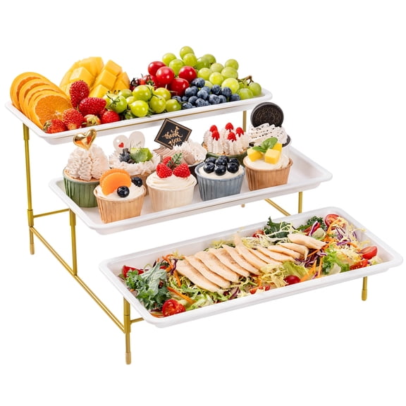 Lifewit 3 Tier Plastic Serving Tray for Party, 14" x 6.5" Serving Platter for Cookies, Dessert, Cupcake, Gold