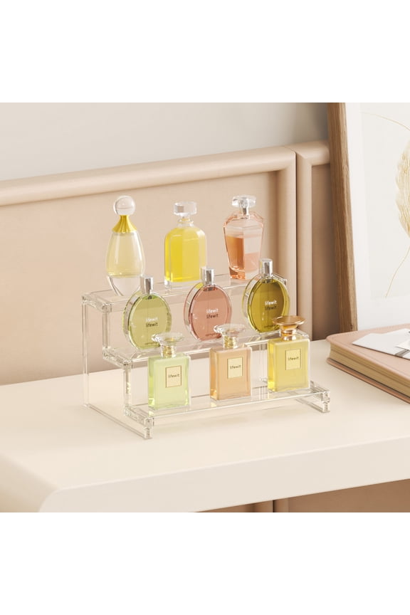 3 Tier Clear Display Riser Stand, 9 Inch Plastic Step Display Shelves, Tool-free Assembly, Organizer for Perfume, Figure, Cupcake, Dessert, Desktop Display Stand for Decor