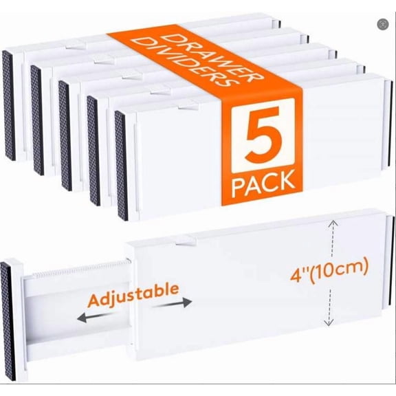 Lifewit 4" Adjustable Drawer Divider 5-Pack, Expandable Clothes Organizer for 11-17 Inch Drawers, Space-Saving Storage for Home Office