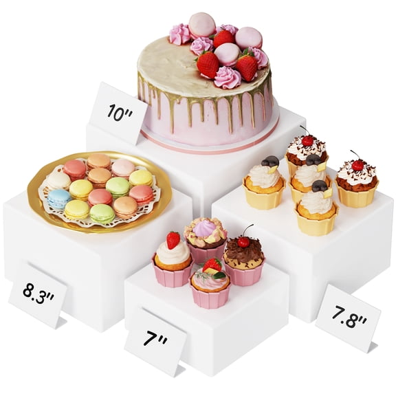 Lifewit 4 PCS Buffet Risers and Stands, (7",7.8",8.3",10") Food Risers for Buffet Table, Catering Dessert Cake Holder for Party, Collectibles Jewelry Display Shelf, Nesting Cube Boxes, White