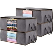Lifewit 4-Pack Clothes Storage Bag, Foldable Storage Bins Closet Organizer with Handle, 35L, Grey