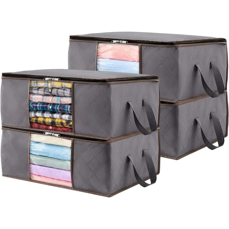Lifewit 4-Pack Clothes Storage Bag, Foldable Storage Bins Closet Organizer  with Handle, 35L, Grey