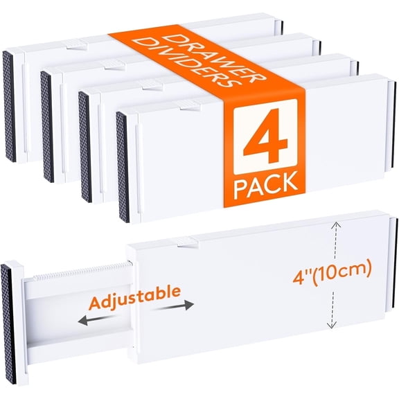 Lifewit 4 Pack Drawer Dividers Plastic 4" High, 11-17" Adjustable Drawer Organizers for Clothes, Expandable Dresser Separators in Bedroom/Bathroom/Kitchen/Office Organization and Storage