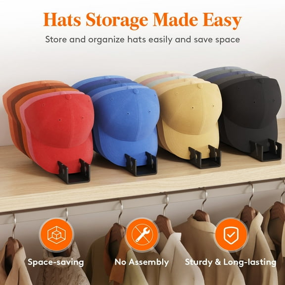 Lifewit 4 Pack Hat Organizer for Baseball Caps, Hat Storage Rack for 28 Ball Caps, Hat Stand Shelf for Trucker Hat and Golf Cap in Closet, Bedroom, Dresser, Black
