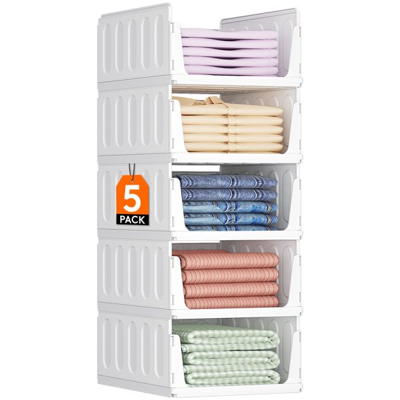 Lifewit 4 Pack Stackable Closet Organizers for Shelf, Plastic Clothes Storage Basket Bins for Wardrobe, Multifunctional Stacking Sweater Containers for Shelves, RV, Pantry, Kitchen, Dorm, 12.6" Wide