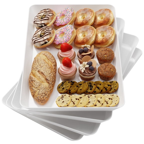 Lifewit 4-Pack Plastic Serving Trays for Serving, Cookie Platters, Serving Trays for Party, Large Serving Platters, White