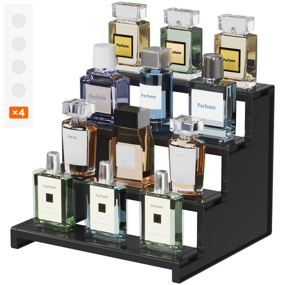 Lifewit 4 Tier Black Cologne Organizer w/ Anti-Slip Pads, 9" Cologne Stand, Perfume Shelf and Organizer for Dresser, Vanity, Countertop, Bedroom