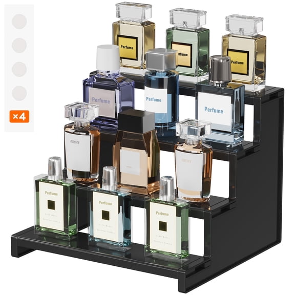 Lifewit 4 Tier Black Cologne Organizer w/ Anti-Slip Pads, 9" Cologne Stand, Perfume Shelf and Organizer for Dresser, Vanity, Countertop, Bedroom