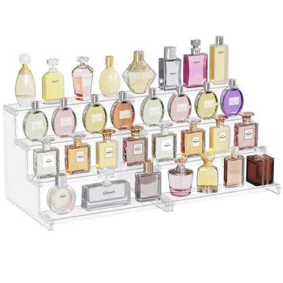 Lifewit 4 Tier Clear Display Risers Stand, Plastic Risers for Display, Plastic Organizers for Figures, Cupcake, Perfume, Dessert, Desktop Display Stand for Organize and Decoration (12inch, 2pack)