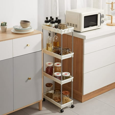 Lifewit 4 Tier Rolling Cart for Narrow Space, Utility Cart, White