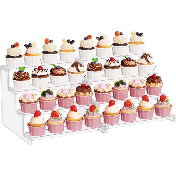 Lifewit 4 tier Clear Cupcake Stand, Display Shelf for Cupcake, Desserts, Figurines, Display Risers Stand for Holiday, Birthday, Wedding Party Decor,2-Pack,12inch